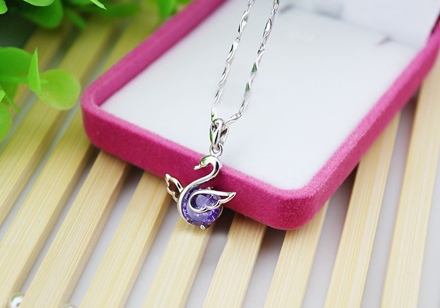 SS11040 S925 silver swan Love necklace